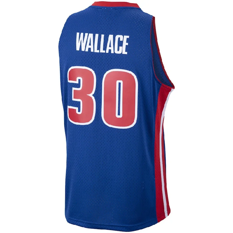 D.Pistons #30 Rasheed Wallace Mitchell & Ness 2003-04 Hardwood Classics Swingman Jersey Blue Stitched American Basketball Jersey-NFC Bears Jersey -