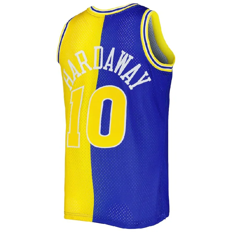 G.State Warriors #10 Tim Hardaway Mitchell & Ness Hardwood Classics 1990-91 Split Swingman Jersey Royal Gold Stitched American Basketball Jersey-NFC Football Jersey for Kids -