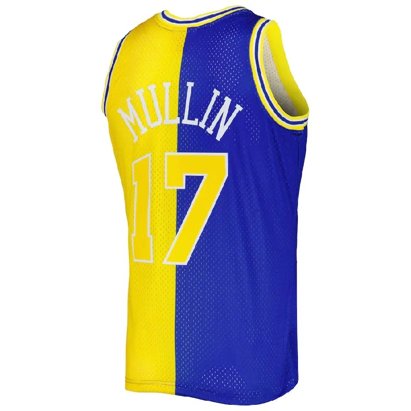 G.State Warriors #17 Chris Mullin Mitchell & Ness Hardwood Classics 1993-94 Split Swingman Jersey Royal Gold Stitched American Basketball Jersey-NFC Football Jersey with Player’s Name -