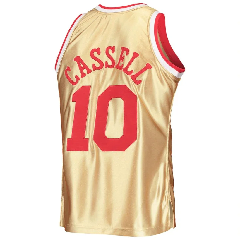 H.Rockets #10 Sam Cassell Mitchell & Ness 75th Anniversary 1993-94 Hardwood Classics Swingman Jersey  Gold Stitched American Basketball Jersey-NFC Football Jersey Shop -