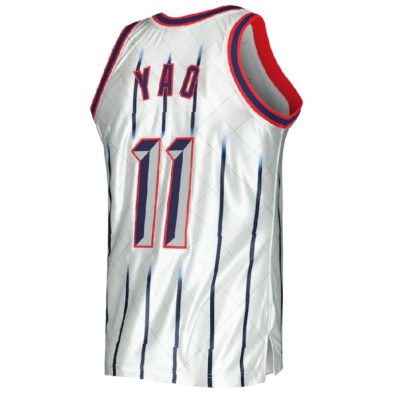 H.Rockets #11 Yao Ming Mitchell & Ness 2002-03 Hardwood Classics 75th Anniversary Swingman Jersey Platinum Stitched American Basketball Jersey-NFC Youth Football Jersey -