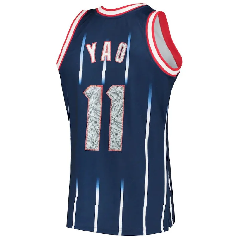 H.Rockets #11 Yao Ming Mitchell & Ness 1996-97 Hardwood Classics 75th Anniversary Diamond Swingman Jersey Navy Stitched American Basketball Jersey-NFC Women's Football Jersey -