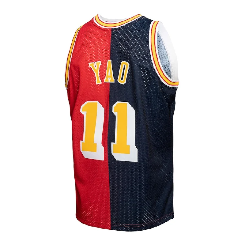 H.Rockets #11 Yao Ming Mitchell & Ness Hardwood Classics 2004-05 Split Swingman Jersey Navy Red Stitched American Basketball Jersey-NFC Football Jersey Free Shipping -