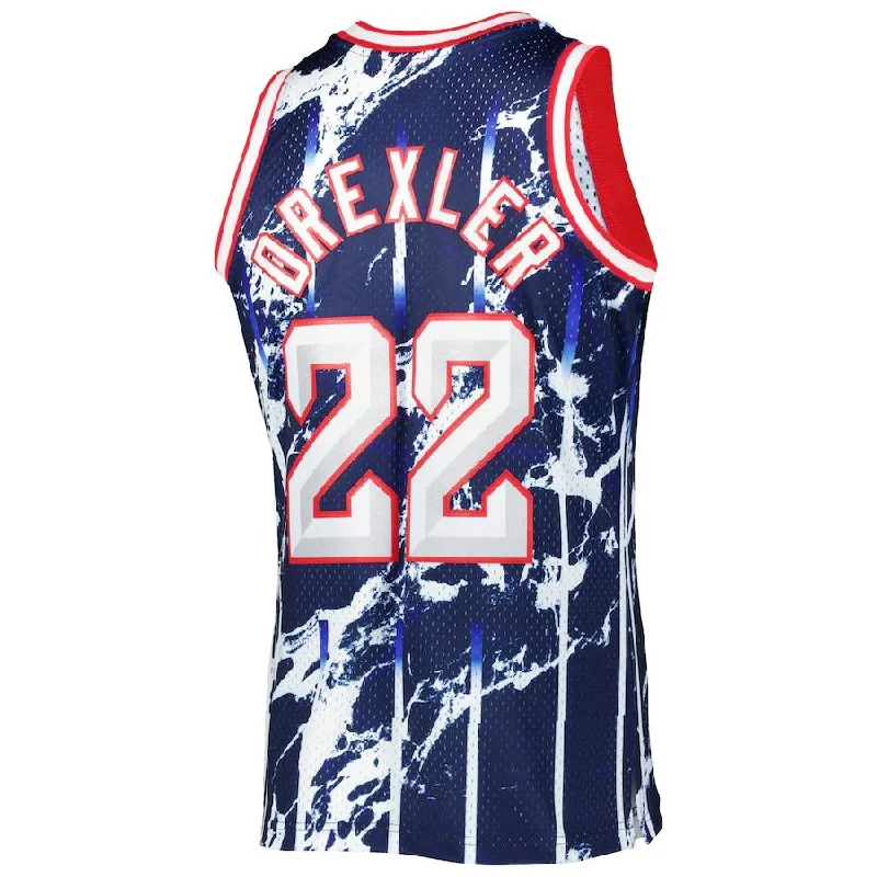 H.Rockets #22 Clyde Drexler Mitchell & Ness 1996-97 Hardwood Classics Marble Swingman Jersey Navy Stitched American Basketball Jersey-NFC NFC Fan Gear Jersey -