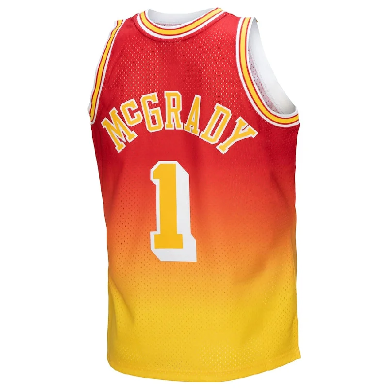 H.Rockets #1 Tracy McGrady Mitchell & Ness 2004-05 Hardwood Classics Fadeaway Swingman Player Jersey Gold Red Stitched American Basketball Jersey-NFC Special Edition Football Jersey -