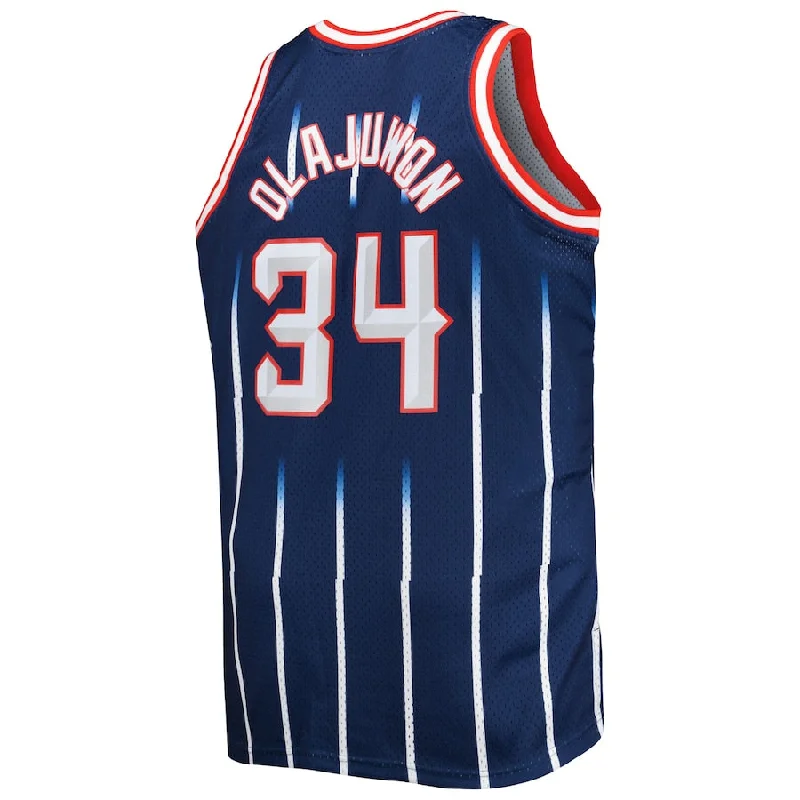 H.Rockets #34 Hakeem Olajuwon Mitchell & Ness Big & Tall Hardwood Classics 1996-97 Swingman Jersey Navy Stitched American Basketball Jersey-NFC Cowboys Fan Jersey -