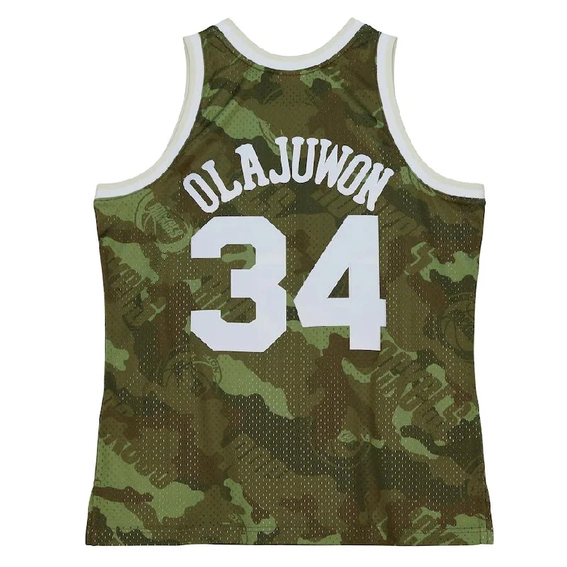 H.Rockets #34 Hakeem Olajuwon Mitchell & Ness Unisex Hardwood Classics 1993-94 Ghost Green Swingman Jersey  Camo Stitched American Basketball Jersey-NFC NFC Player Edition Jersey -