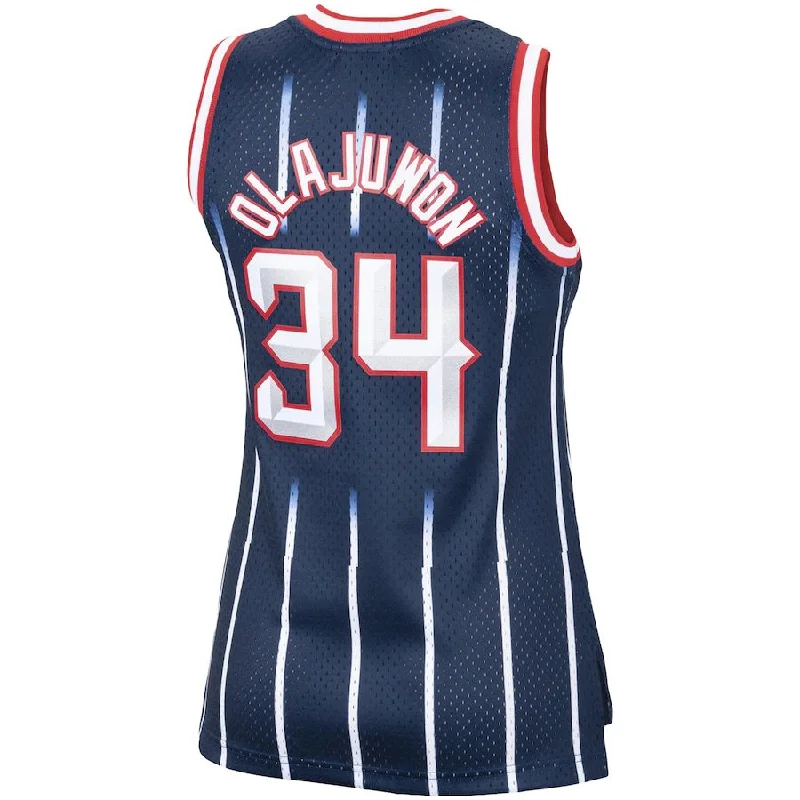 H.Rockets #34 Hakeem Olajuwon Mitchell & Ness Women's Hardwood Classics Swingman Jersey Navy Stitched American Basketball Jersey-NFC NFC Official Team Jersey -